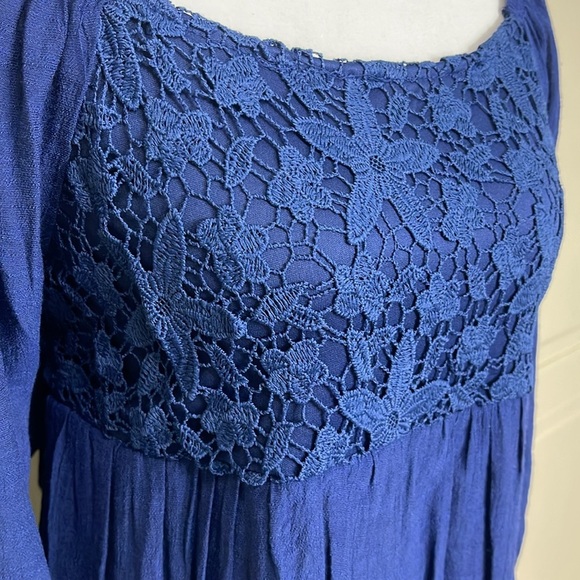 J.Gee Women’s Navy Off The Shoulder Baby Doll Crochet Lace Shirt Dress Sz PM - Picture 5 of 13